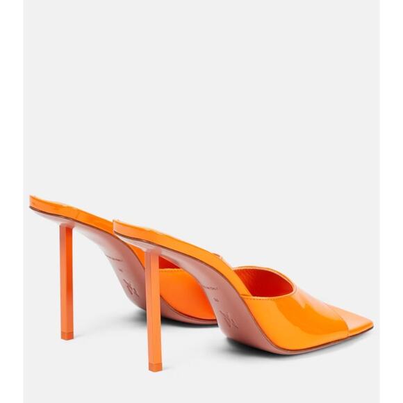 Amina Muaddi Laura 65 Patent Leather Heeled Mule Sandals Orange Size EU 38 US 8 - Picture 15 of 16